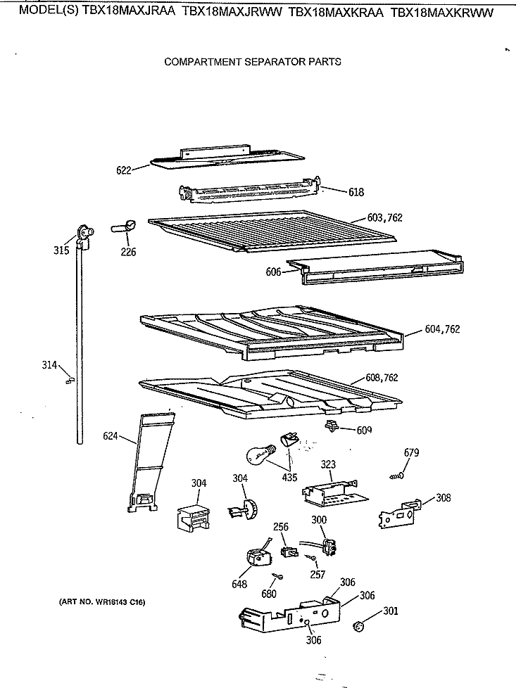 COMPARTMENT SEPARATOR PARTS Diagram and Parts List for TBX18MAXKRWW  General Electric Refrigerator