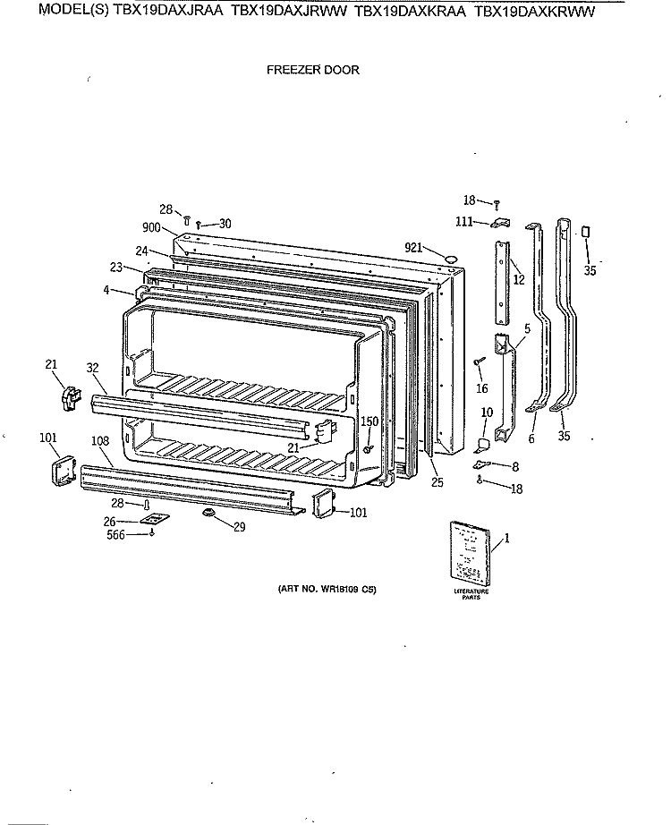 FREEZER DOOR Diagram and Parts List for TBX19DAXKRWW  General Electric Refrigerator