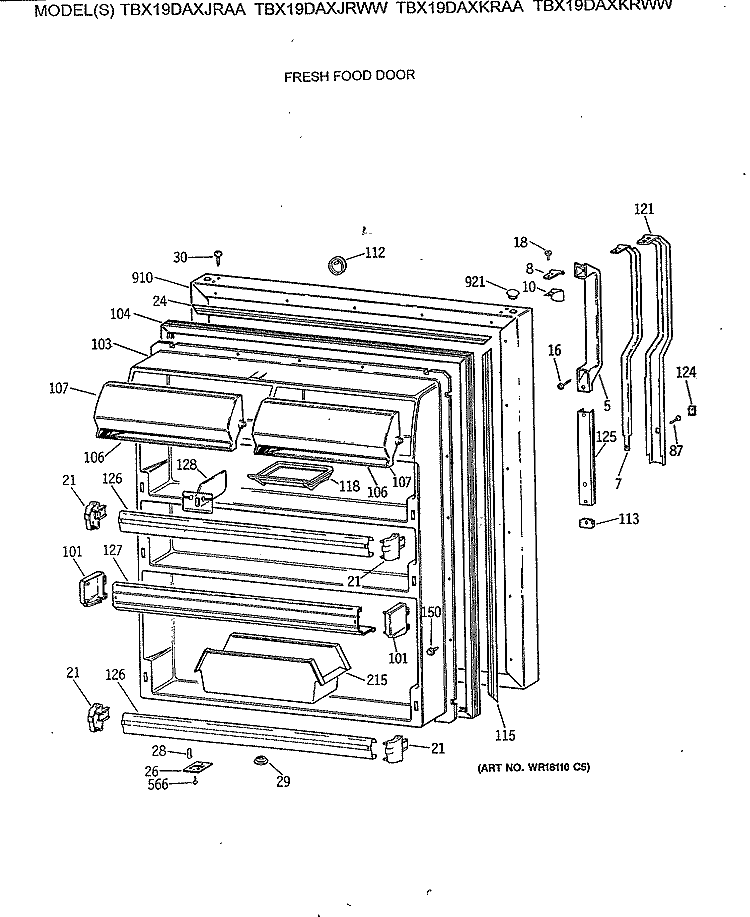 FRESH FOOD DOOR Diagram and Parts List for TBX19DAXKRWW  General Electric Refrigerator
