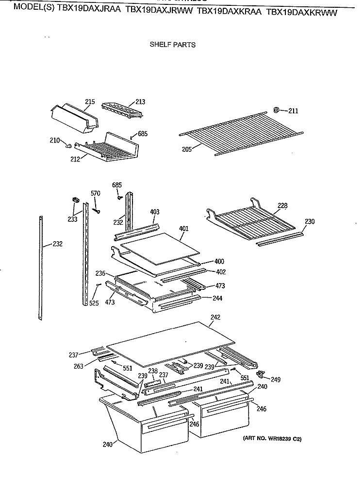 SHELF PARTS Diagram and Parts List for TBX19DAXKRWW  General Electric Refrigerator