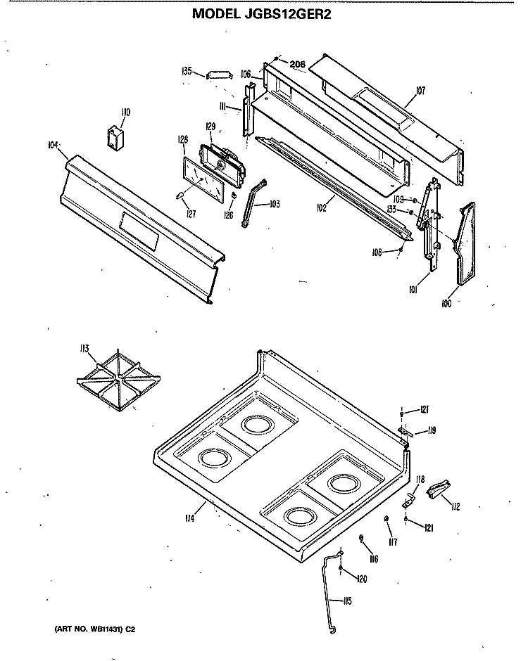 Section Diagram and Parts List for JGBS12GER2  General Electric Range