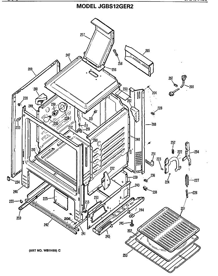 Section Diagram and Parts List for JGBS12GER2  General Electric Range