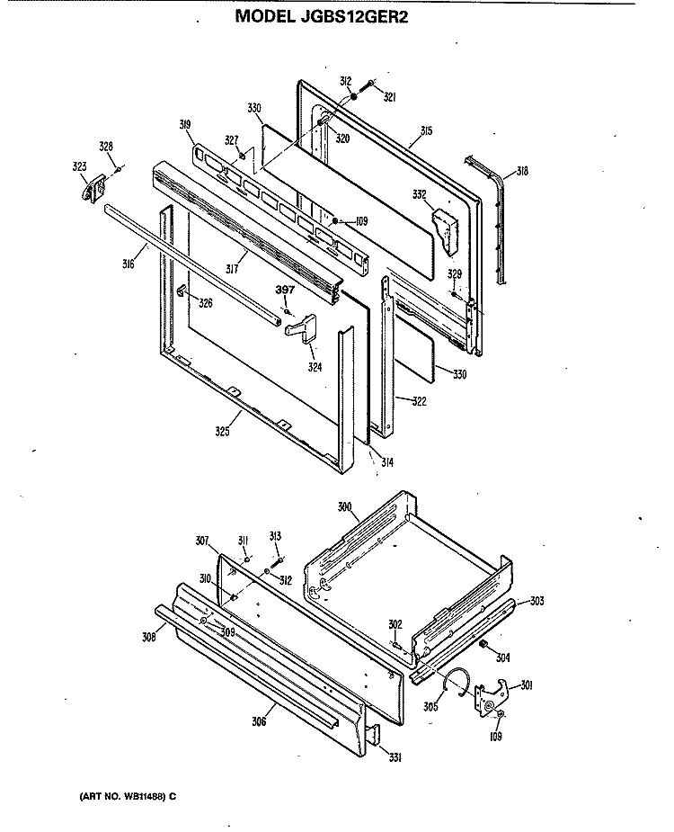 Section Diagram and Parts List for JGBS12GER2  General Electric Range