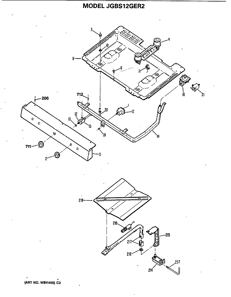 Section Diagram and Parts List for JGBS12GER2  General Electric Range