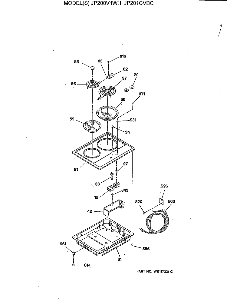 Section Diagram and Parts List for JP201CVBC  General Electric Cooktop