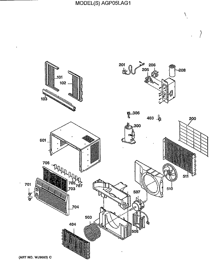 Section Diagram and Parts List for AGP05LAG1  General Electric Air Conditioner