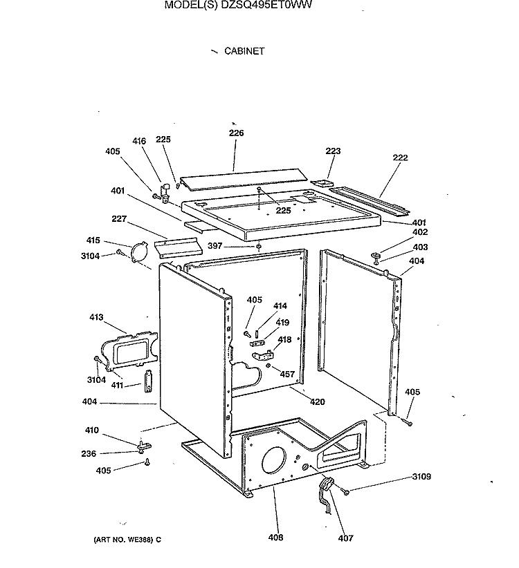 CABINET Diagram and Parts List for DZSQ495ET0WW  General Electric Dryer
