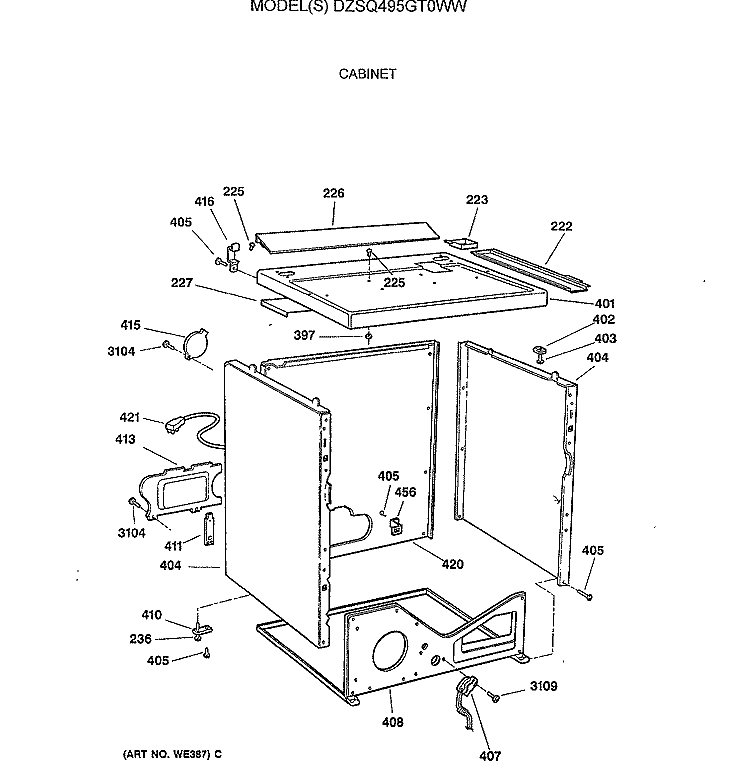 CABINET Diagram and Parts List for DZSQ495GT0WW  General Electric Dryer