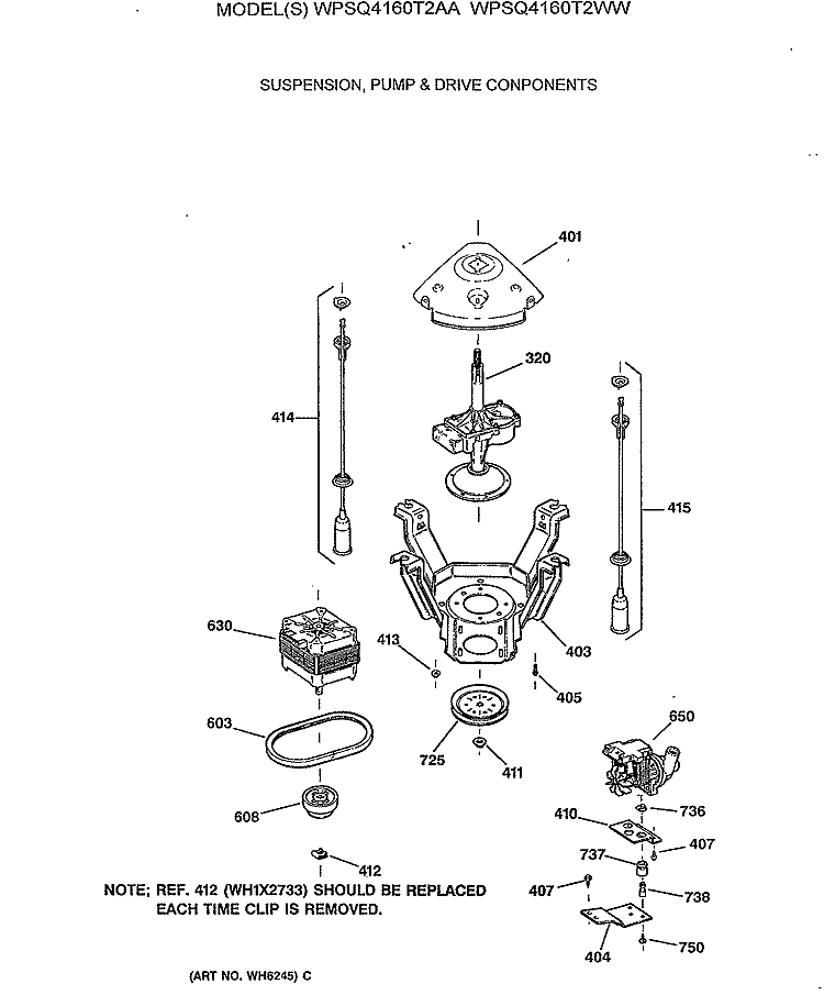 SUSPENSION, PUMP & DRIVE CONPONENTS Diagram and Parts List for WPSQ4160T2AA  General Electric Washer