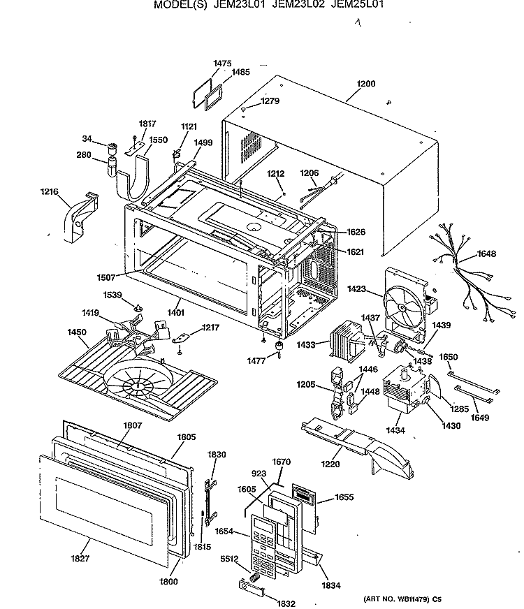 Section Diagram and Parts List for JEM25L01  General Electric Microwave