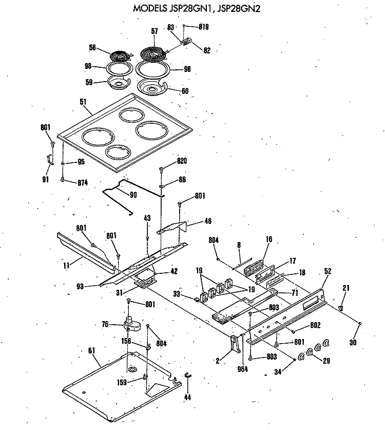 Section Diagram and Parts List for JSP28GN2  General Electric Range