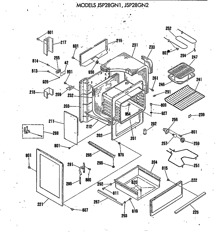 Section Diagram and Parts List for JSP28GN2  General Electric Range