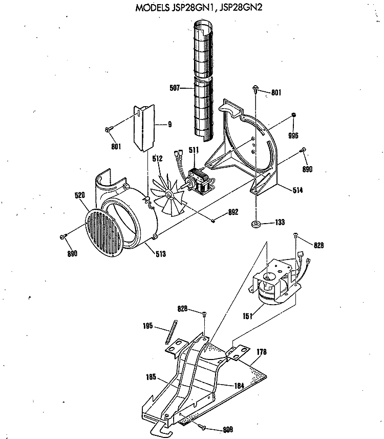 Section Diagram and Parts List for JSP28GN2  General Electric Range