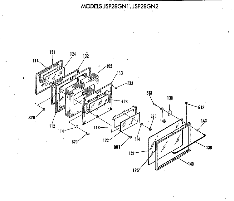 Section Diagram and Parts List for JSP28GN2  General Electric Range