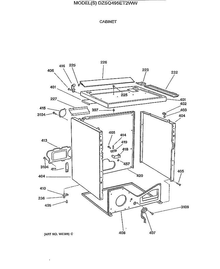 CABINET Diagram and Parts List for DZSQ495ET2WW  General Electric Dryer