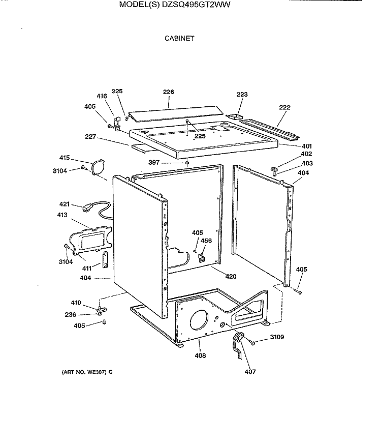 CABINET Diagram and Parts List for DZSQ495GT2WW  General Electric Dryer