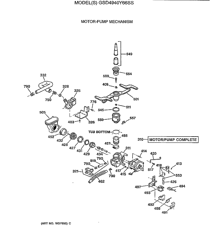 MOTOR - PUMP MECHANISM Diagram and Parts List for GSD4940Y66SS  General Electric Dishwasher