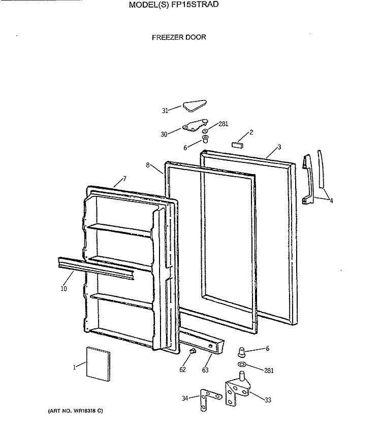 FREEZER DOOR Diagram and Parts List for FP15STRAD  General Electric Freezer