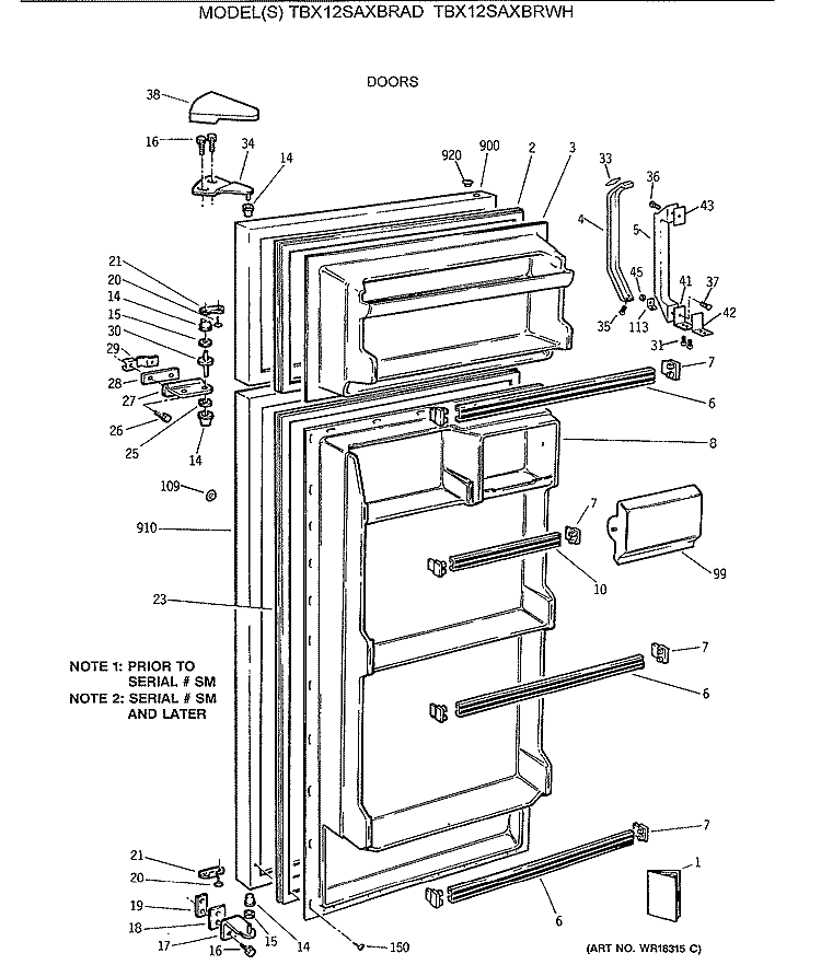 DOORS Diagram and Parts List for TBX12SAXBRWH  General Electric Refrigerator