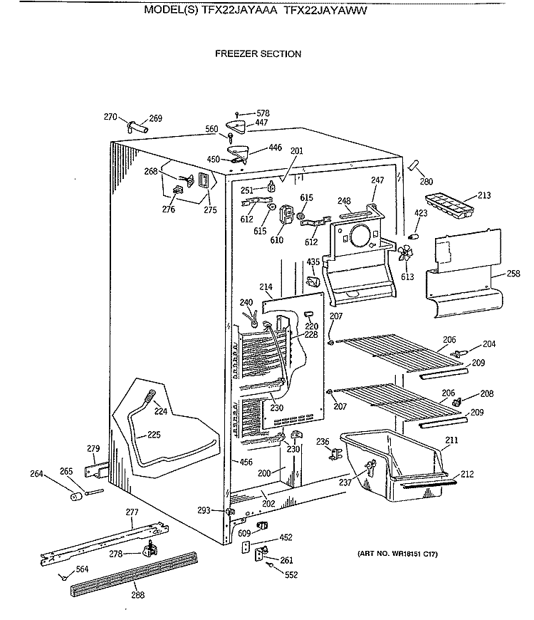FREEZER SECTION Diagram and Parts List for TFX22JAYAAA  General Electric Refrigerator