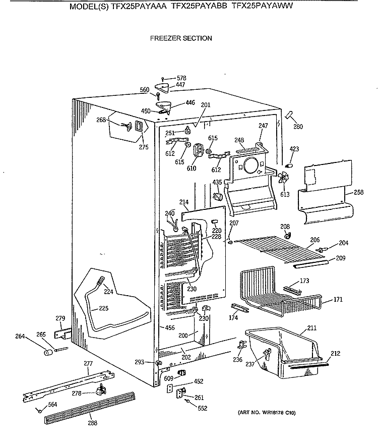 FREEZER SECTION Diagram and Parts List for TFX25PAYAWW  General Electric Refrigerator