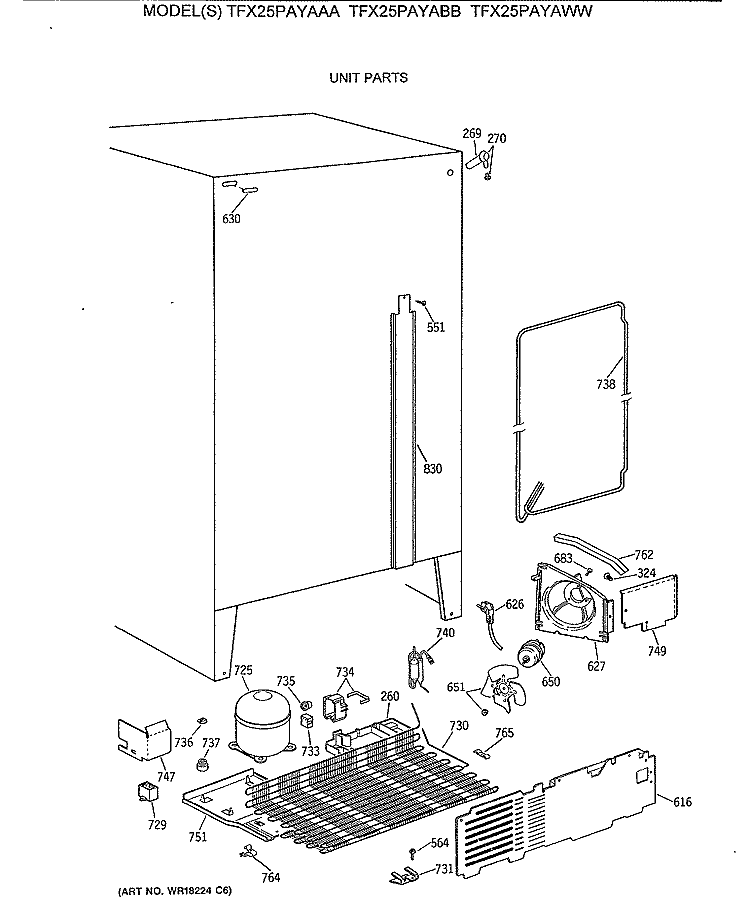UNIT PARTS Diagram and Parts List for TFX25PAYAWW  General Electric Refrigerator
