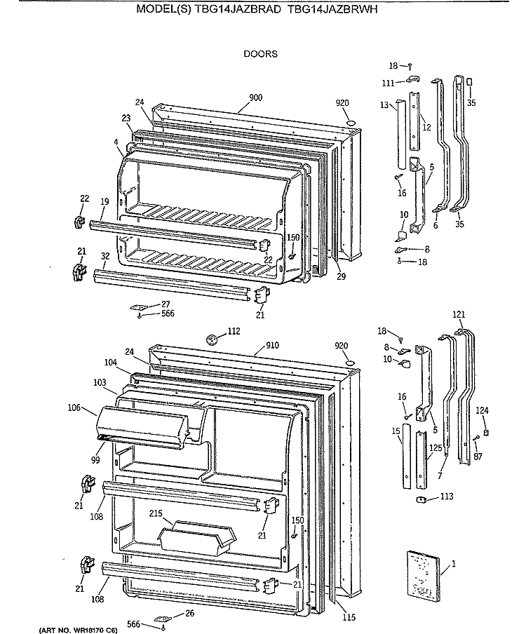 DOORS Diagram and Parts List for TBG14JAZBRAD  General Electric Refrigerator