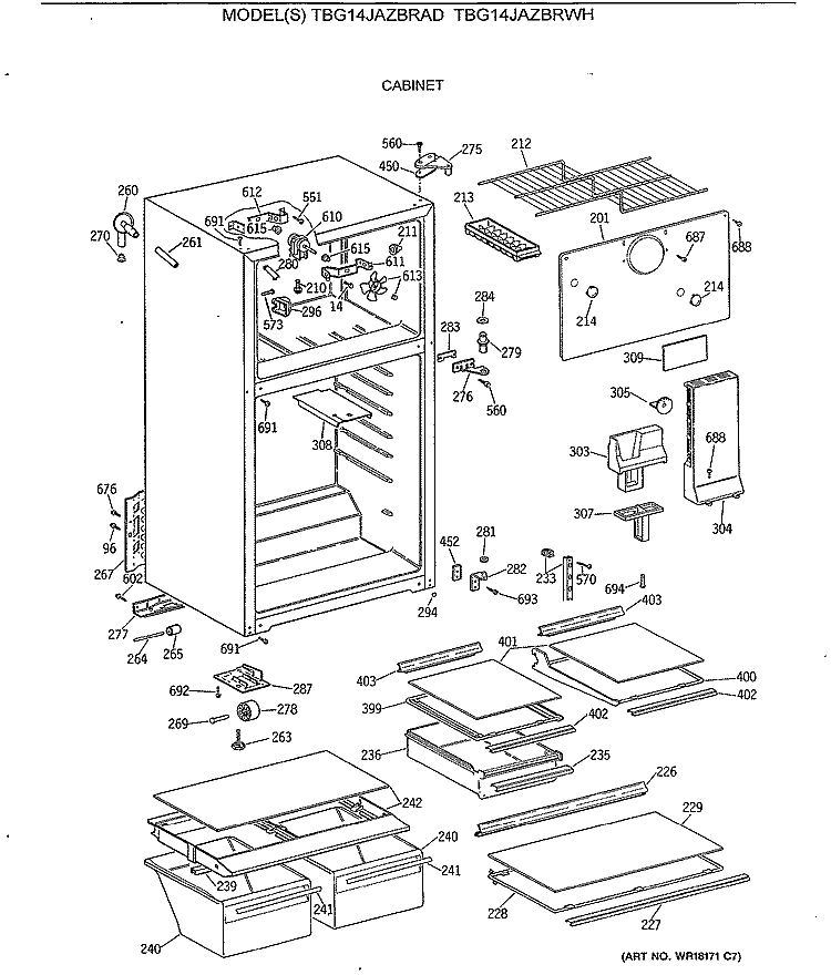 CABINET Diagram and Parts List for TBG14JAZBRAD  General Electric Refrigerator