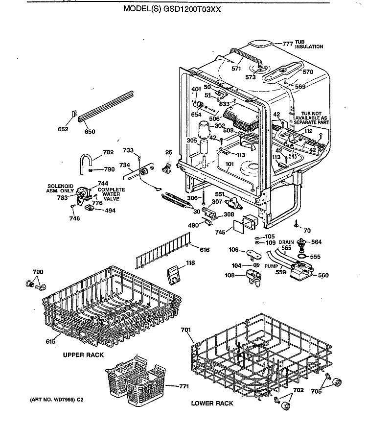 Section Diagram and Parts List for GSD1200T03XX  General Electric Dishwasher