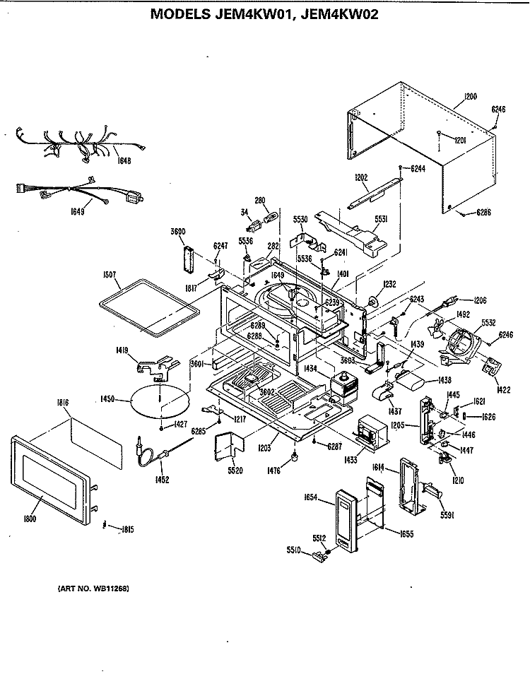 Section Diagram and Parts List for JEM4KW02  General Electric Microwave