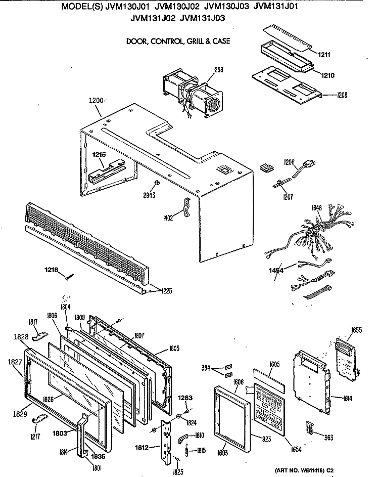 DOOR, CONTROL, GRILL CASE Diagram and Parts List for JVM130J01  General Electric Microwave