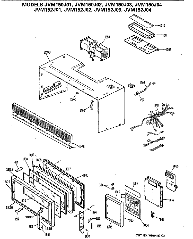 Section Diagram and Parts List for JVM152J01  General Electric Microwave