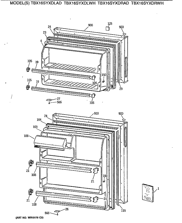 Section Diagram and Parts List for TBX16SYXDLAD  General Electric Refrigerator