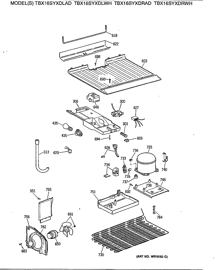 Section Diagram and Parts List for TBX16SYXDLAD  General Electric Refrigerator