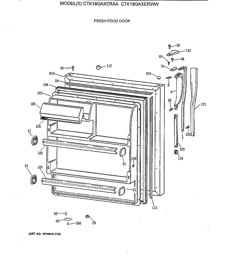 FRESH FOOD DOOR Diagram and Parts List for CTK18GAXERAA  Hotpoint Refrigerator