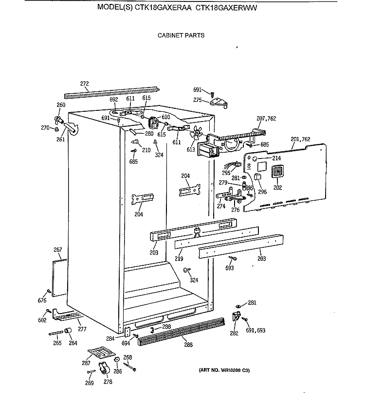 CABINET PARTS Diagram and Parts List for CTK18GAXERAA  Hotpoint Refrigerator