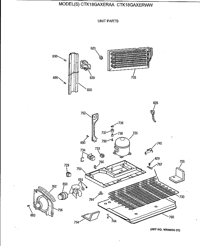 UNIT PARTS Diagram and Parts List for CTK18GAXERAA  Hotpoint Refrigerator