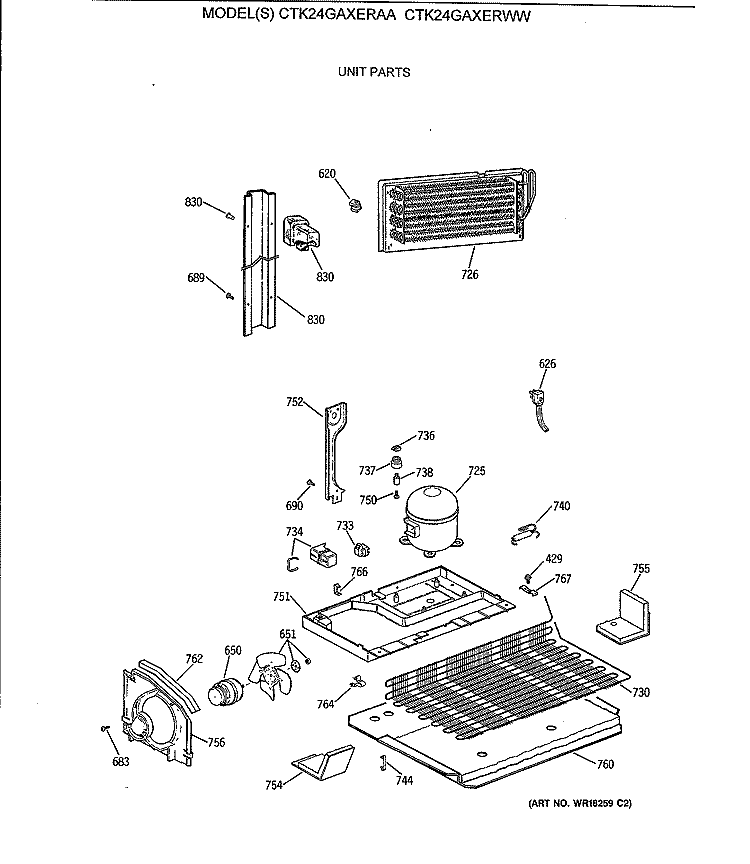 UNIT PARTS Diagram and Parts List for CTK24GAXERAA  Hotpoint Refrigerator