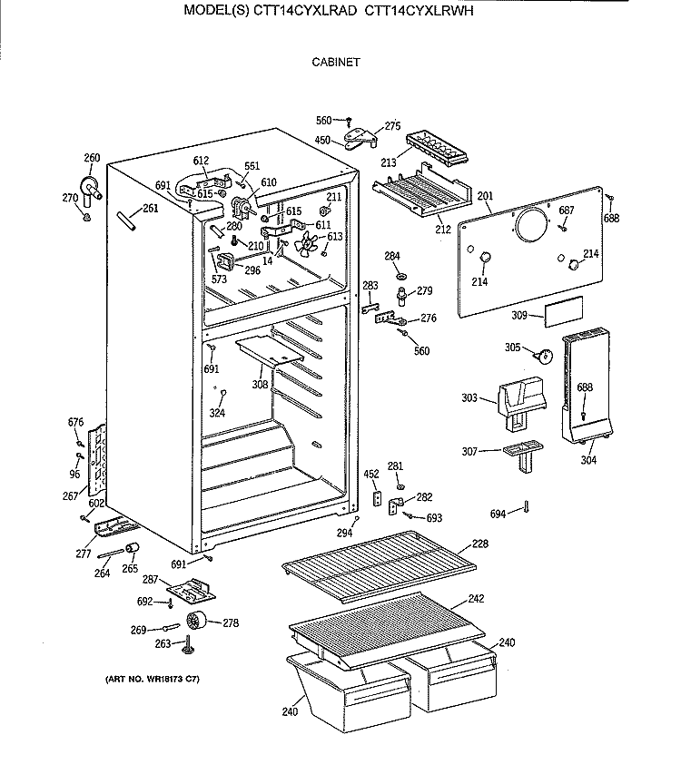 CABINET Diagram and Parts List for CTT14CYXLRAD  Hotpoint Refrigerator