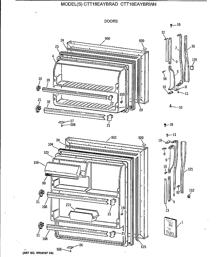 DOORS Diagram and Parts List for CTT18EAYBRAD  Hotpoint Refrigerator