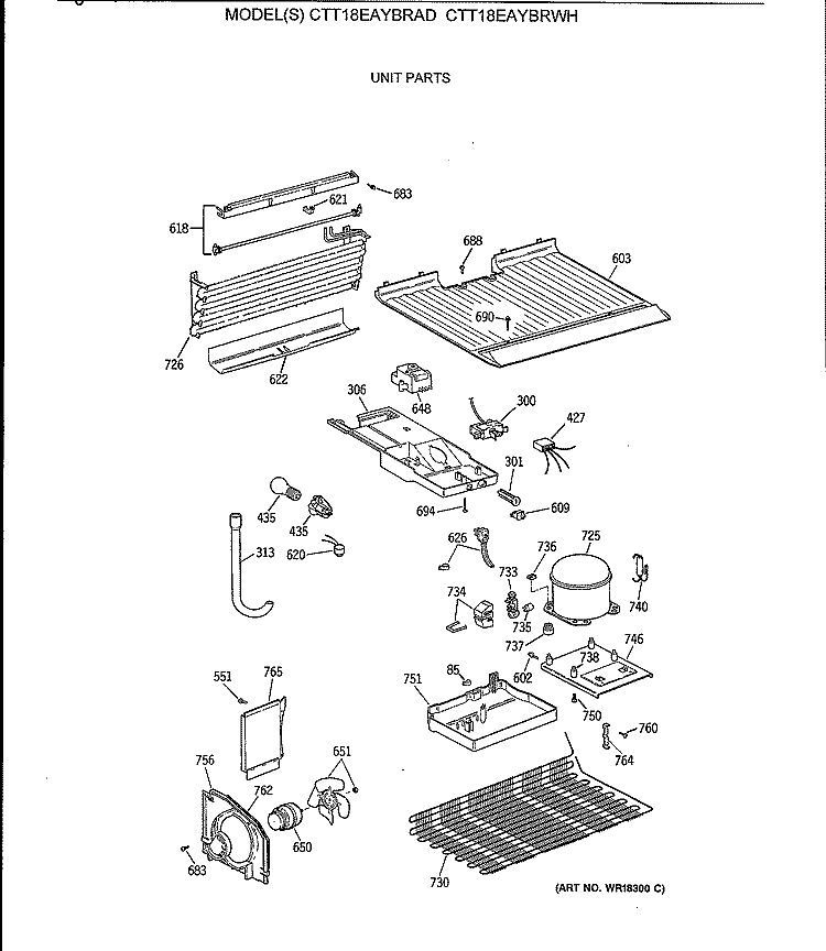 UNIT PARTS Diagram and Parts List for CTT18EAYBRAD  Hotpoint Refrigerator