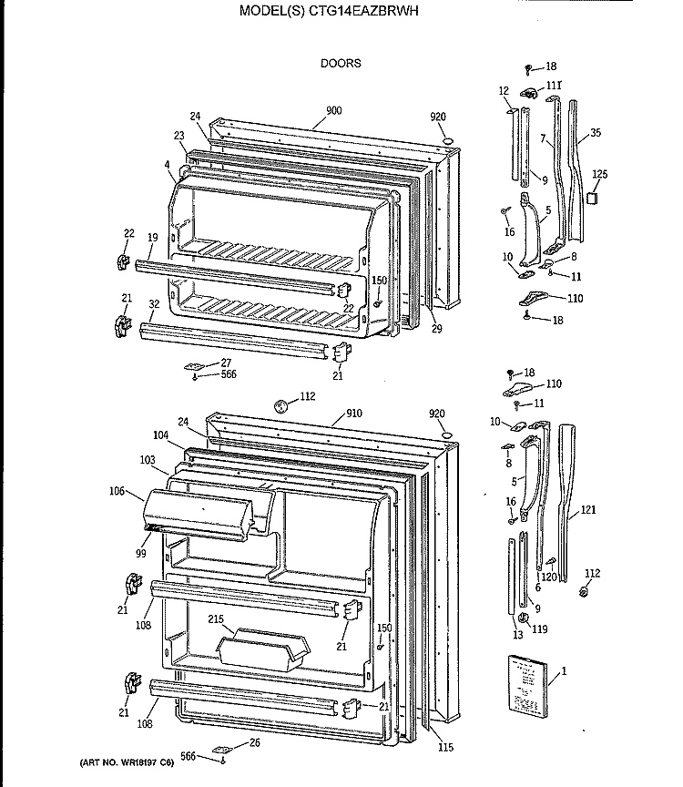 DOORS Diagram and Parts List for CTG14EAZBRWH  Hotpoint Refrigerator