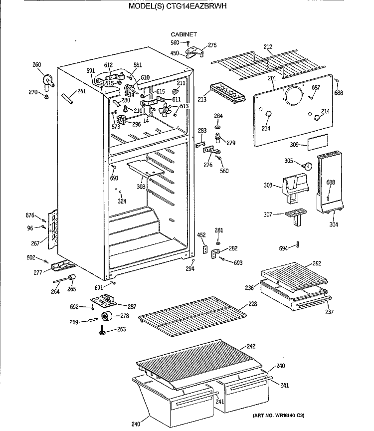 CABINET Diagram and Parts List for CTG14EAZBRWH  Hotpoint Refrigerator