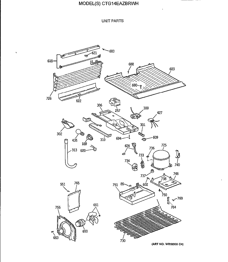 UNIT PARTS Diagram and Parts List for CTG14EAZBRWH  Hotpoint Refrigerator