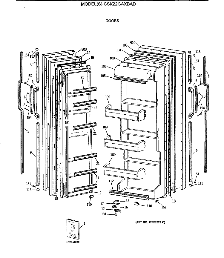 DOORS Diagram and Parts List for CSK22GAXBAD  Hotpoint Refrigerator