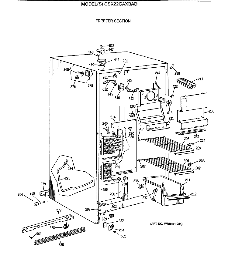 FREEZER SECTION Diagram and Parts List for CSK22GAXBAD  Hotpoint Refrigerator