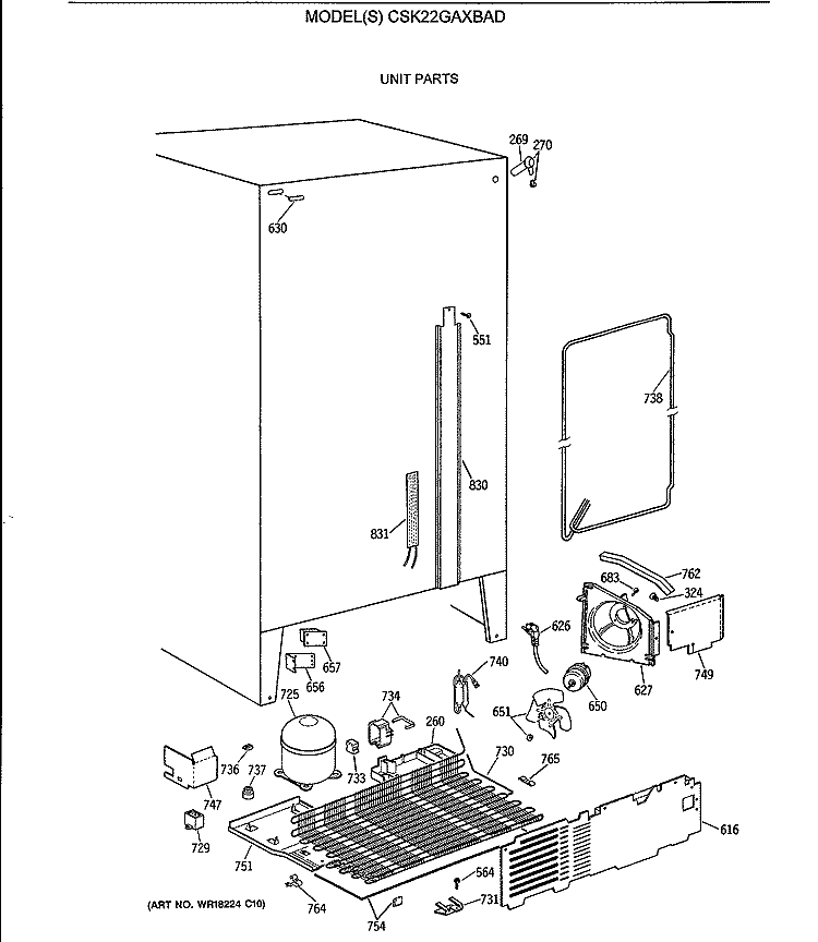 UNIT PARTS Diagram and Parts List for CSK22GAXBAD  Hotpoint Refrigerator