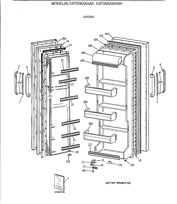 DOORS Diagram and Parts List for CST20KAXAWH  Hotpoint Refrigerator