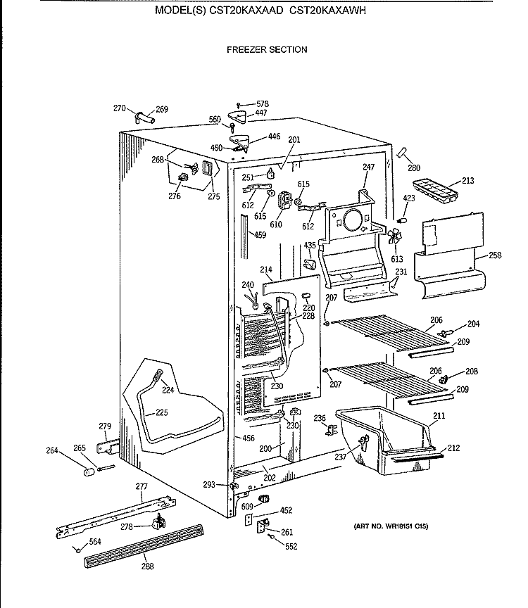 FREEZER SECTION Diagram and Parts List for CST20KAXAWH  Hotpoint Refrigerator