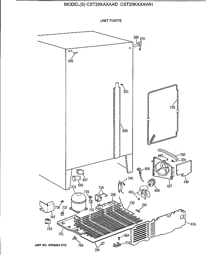 UNIT PARTS Diagram and Parts List for CST20KAXAWH  Hotpoint Refrigerator